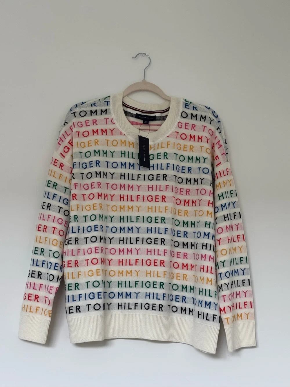 NWT Tommy Hilfiger Pride Rainbow Logo all-over Print Knit Sweater M